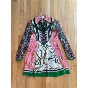 Coach 1941 Silk Dress with Pearl Buttons and Lace Detail, Size 0